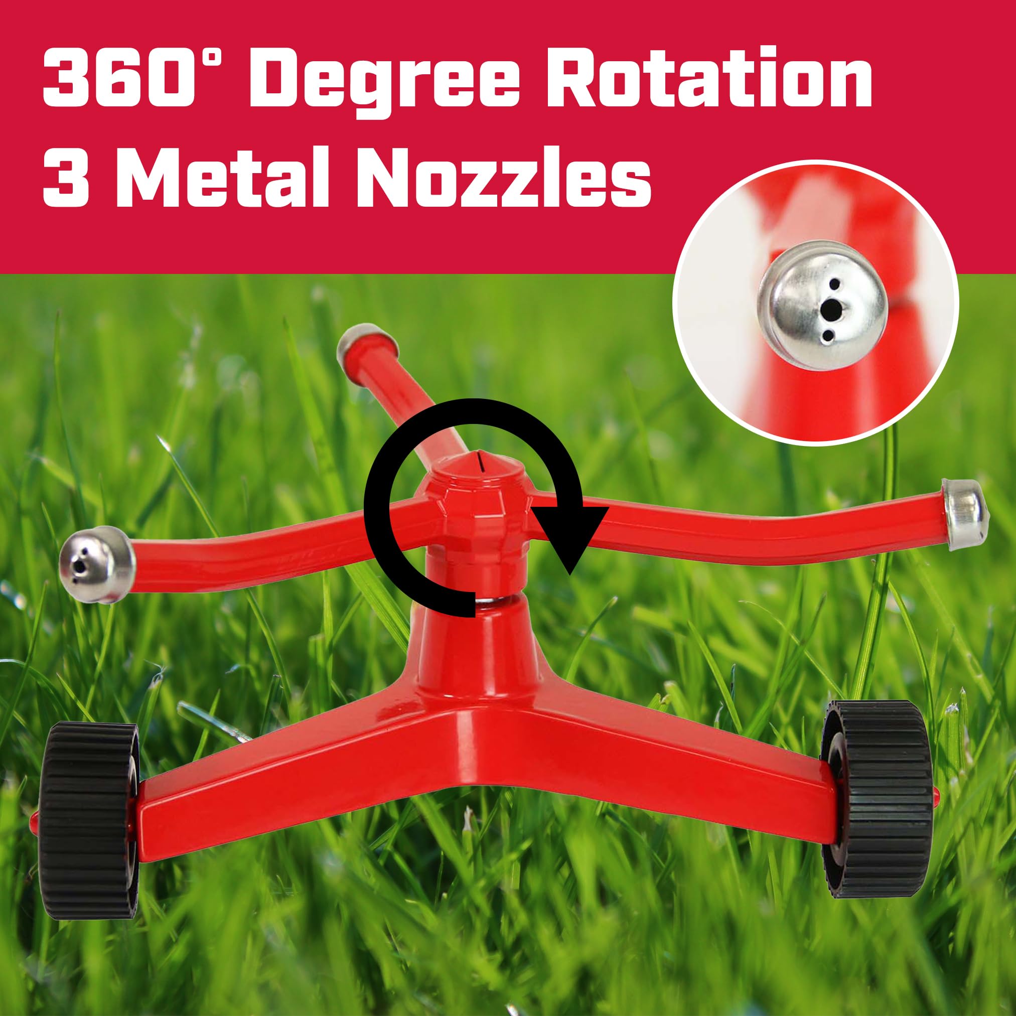 Chapin 4986: 3-Arm Rotary Sprinkler, 360 Degree Automatic for Small Gardens and Lawns, Up to 45ft Coverage Area, Red - Image 5