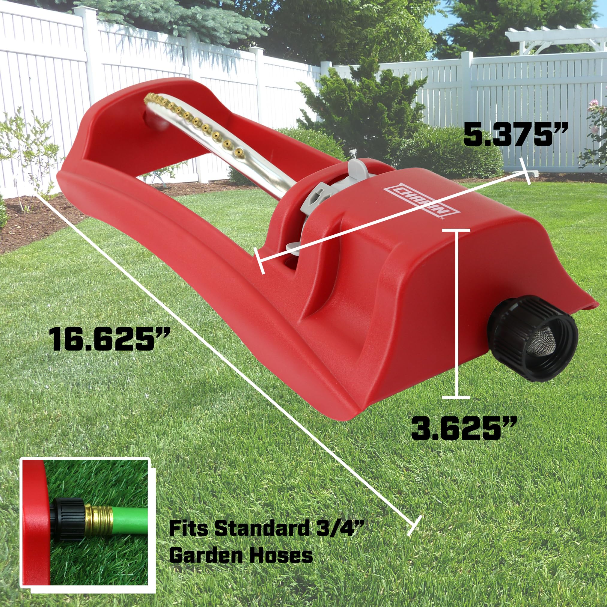 Chapin 4990 Oscillating Lawn Sprinkler with 17 Brass Nozzles, Red - Image 3