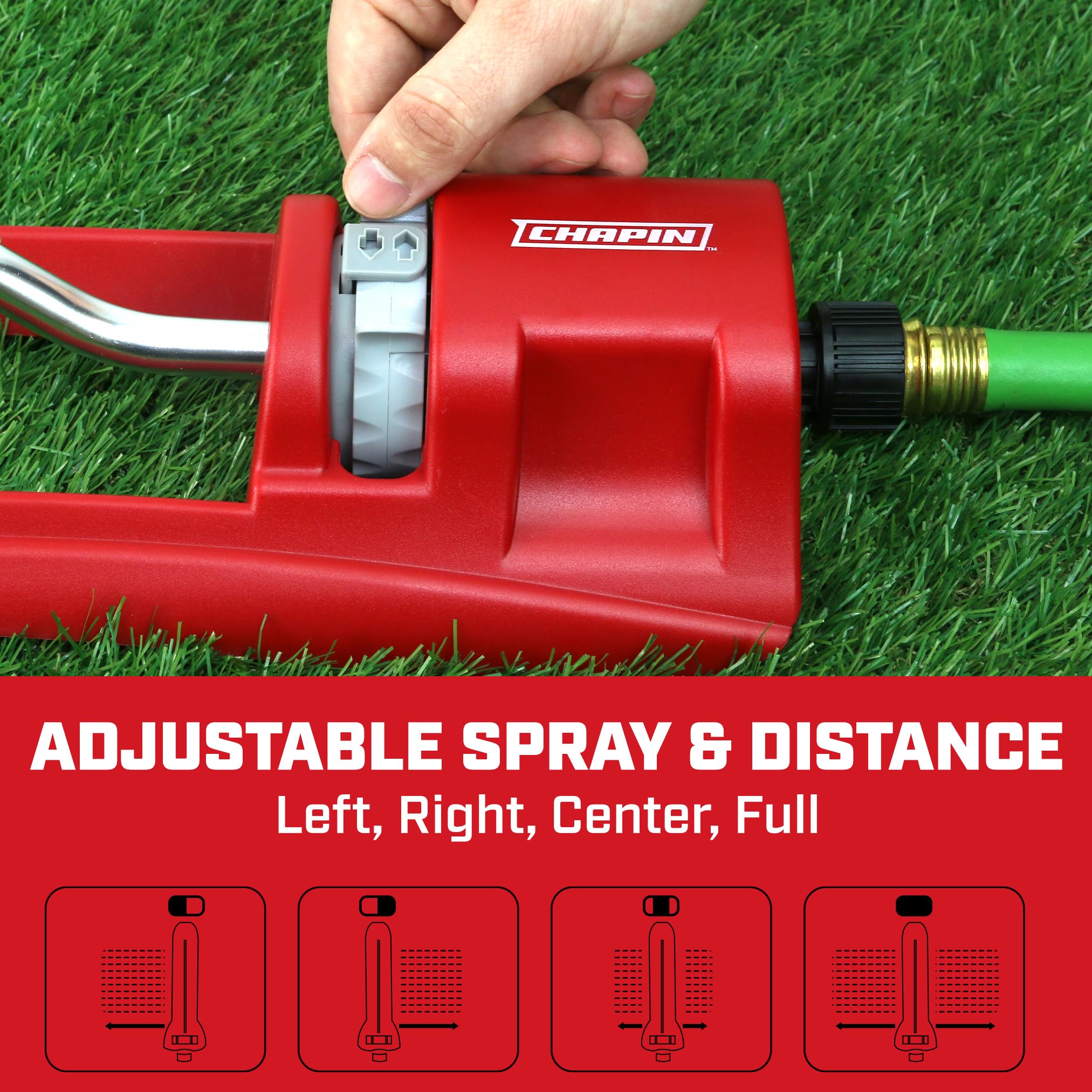 Chapin 4990 Oscillating Lawn Sprinkler with 17 Brass Nozzles, Red - Image 4