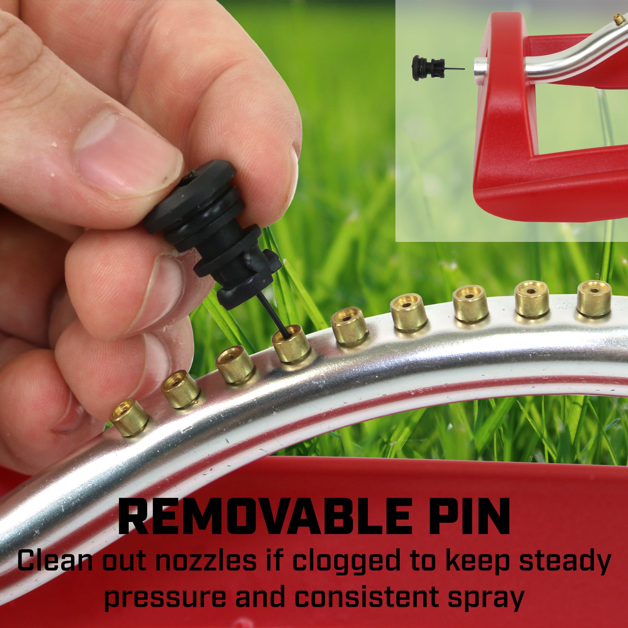 Chapin 4990 Oscillating Lawn Sprinkler with 17 Brass Nozzles, Red - Image 5