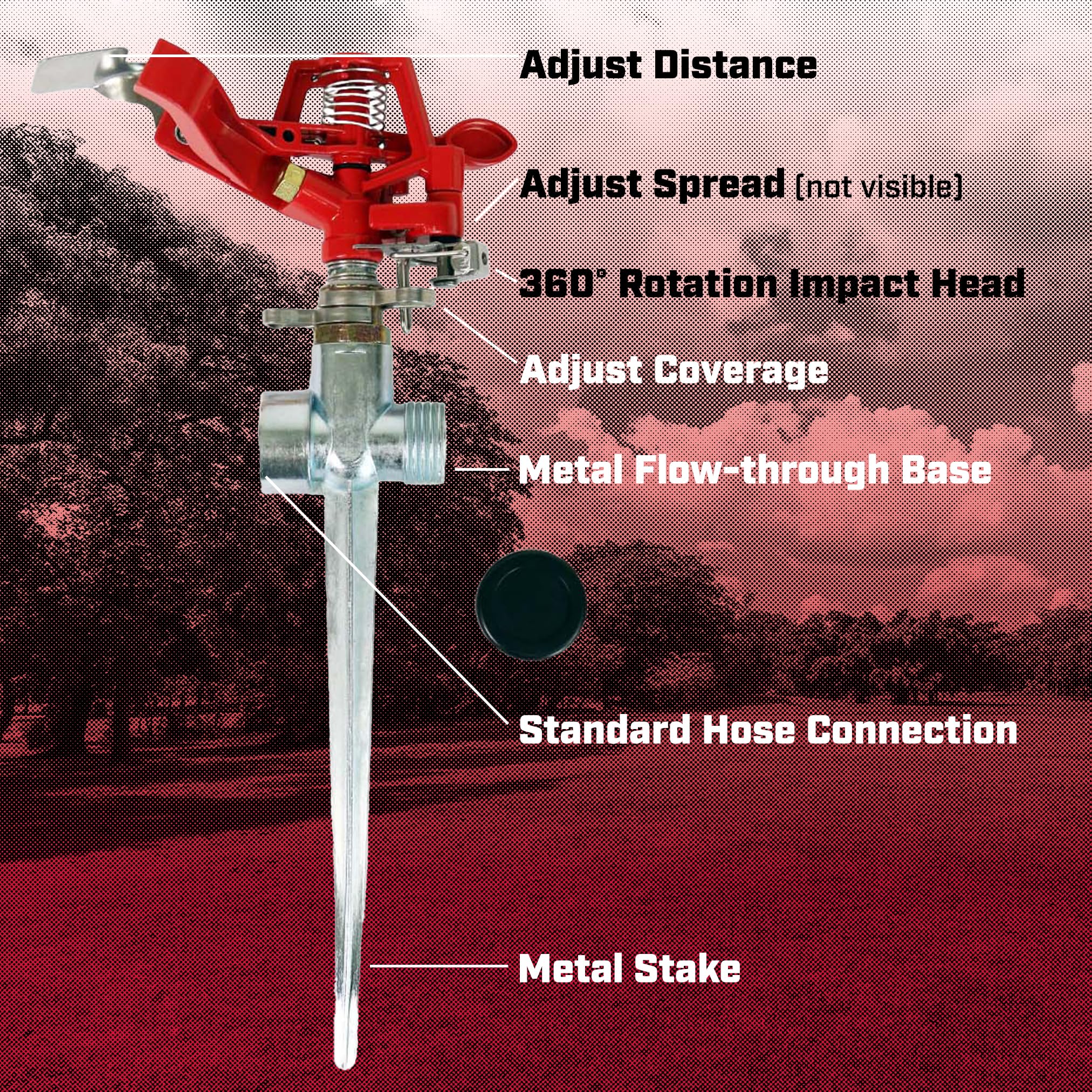 Chapin 4991: Spike Impact Sprinkler, 360 Degree Automatic Impact Sprinkler with Yard Spike for Gardens and Lawns, Up to 85 ft Coverage Area, Lawn Sprinkler, Yards and Garden Watering, Red - Image 3