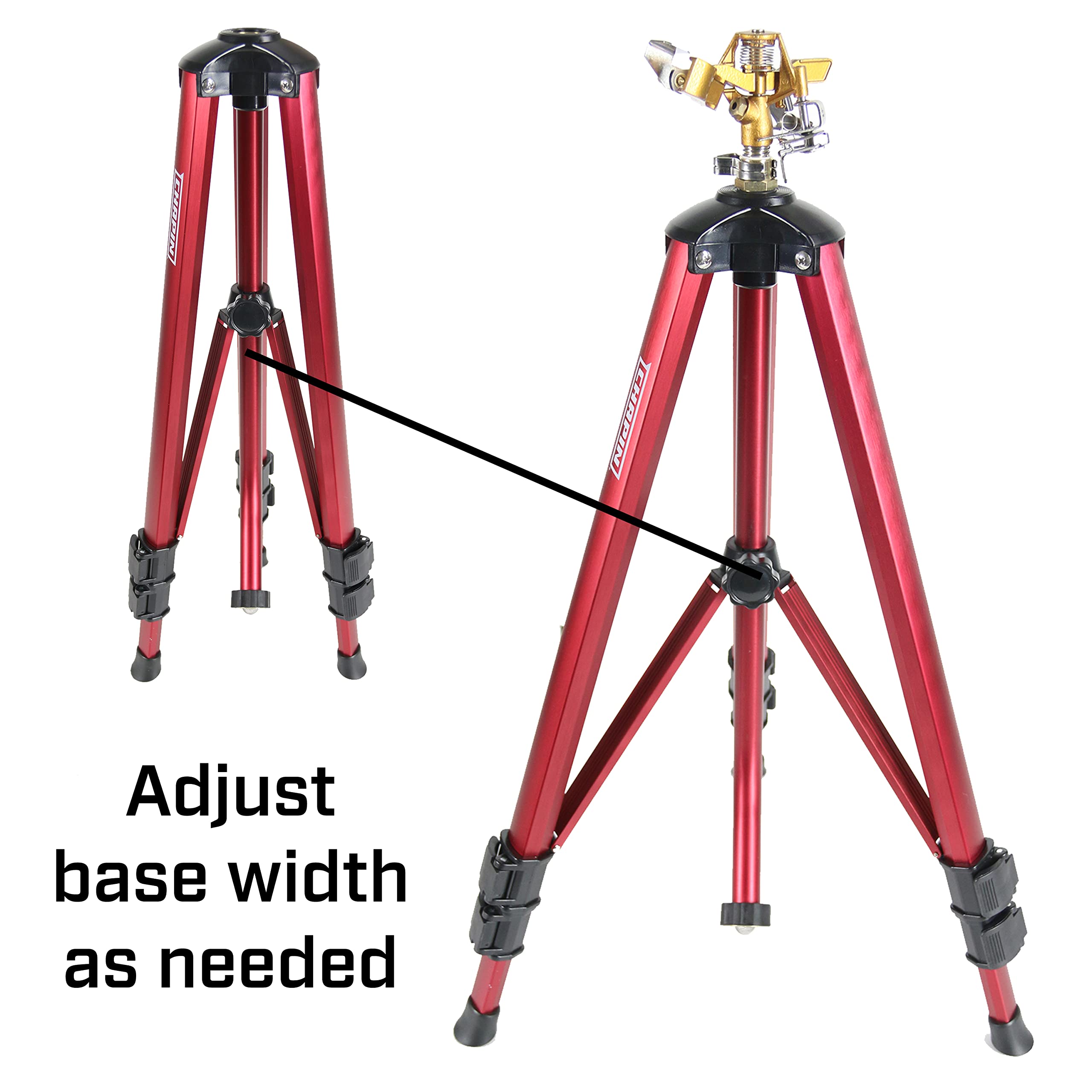 Chapin 4993: Heavy Duty Brass Head Tripod Impact Lawn Sprinkler, 360 Degree Coverage for Large Lawns, Golf Courses, Gardens, Adjustable Height, Gooseneck Hose Connection, Red and Black - Image 5
