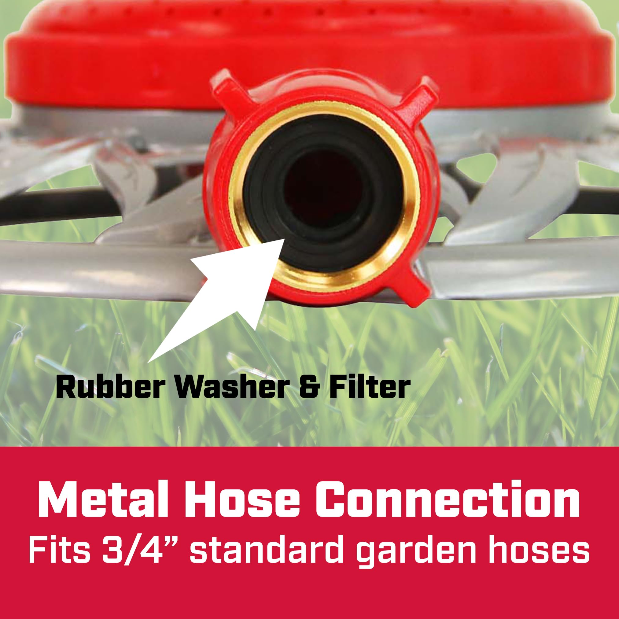 Chapin 4998: 8-Pattern Metal Circle Sprinkler, 360 Degree Sprinkler Head for Small Gardens and Lawns, Up to 40 ft Coverage Area, Lawn Sprinkler, Small Area Yards and Garden Watering, Red/Silver - Image 3