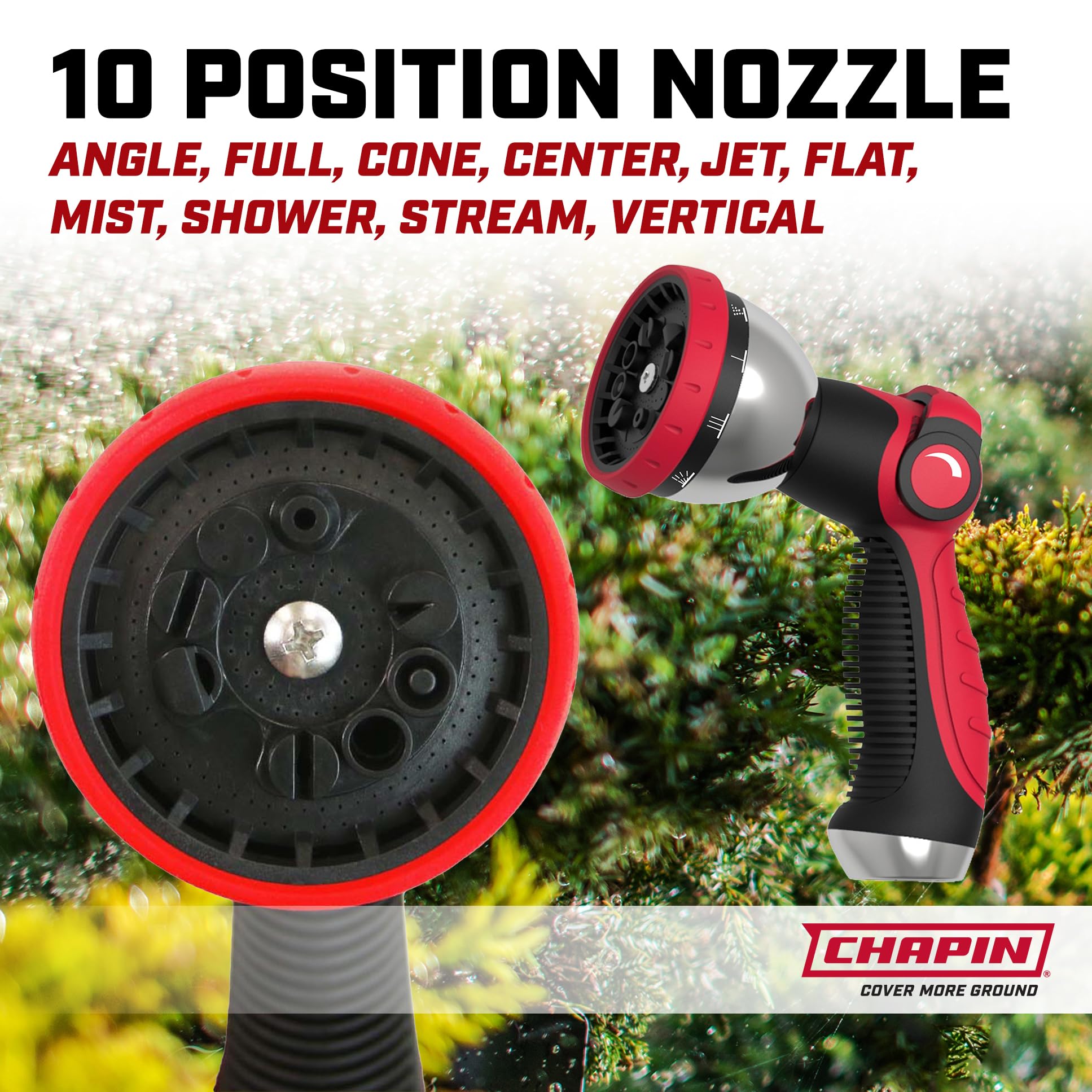 Chapin 5997 Garden Hose Reel, 65-feet Retractable, Wall Mounted Heavy-Duty Case, 180° Swivel Frame Mount, Automatic Retract, Locking Hose, 10 Position Metal Garden Hose Spray Nozzle - Image 4