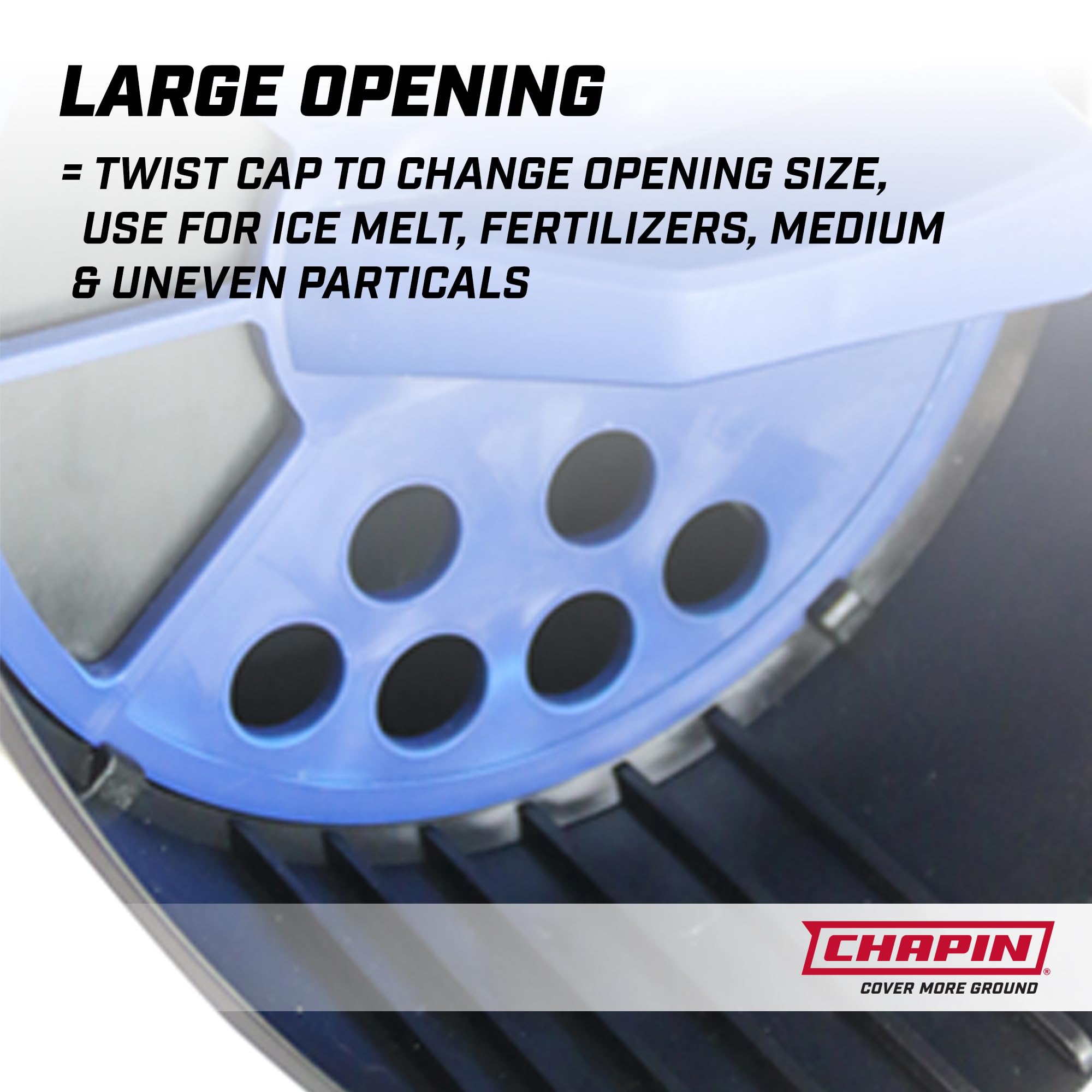 Chapin 8740A: 64-Ounce Black Poly Hand Shaker Spreader for Turf, Fertilizer, Grass Seed, Salt and Sand, Year-Round Use, Large Grip Handle with 3 Openings for Pellets and Particles - Image 6