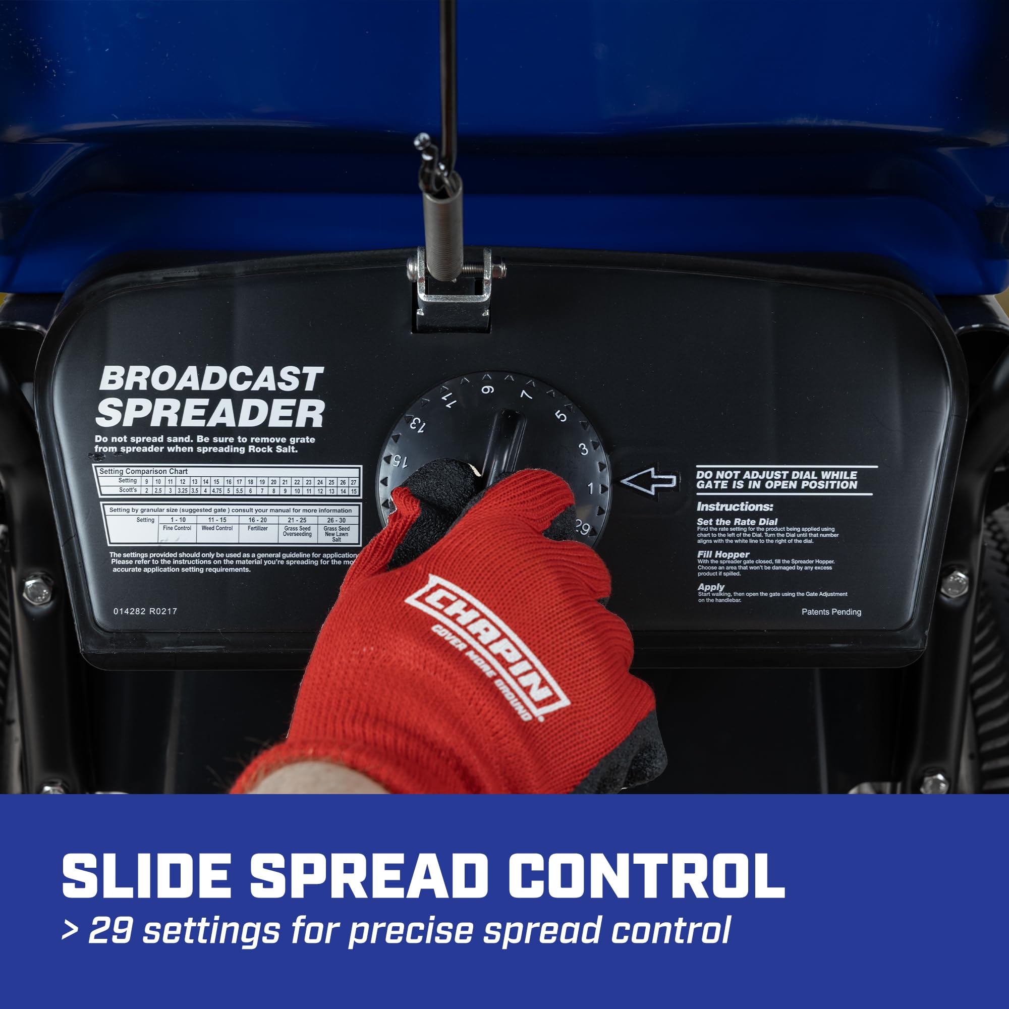 Chapin 88200A Spreader, Salt, Ice Melt, All Season, SaltPro, Walk Behind, Spiked Auger, Adjustable Baffles, 12" Tires, Coated Steel Frame, Enclosed Gears, Weather-Resistant, Rain Cover, 80Lbs - Image 4