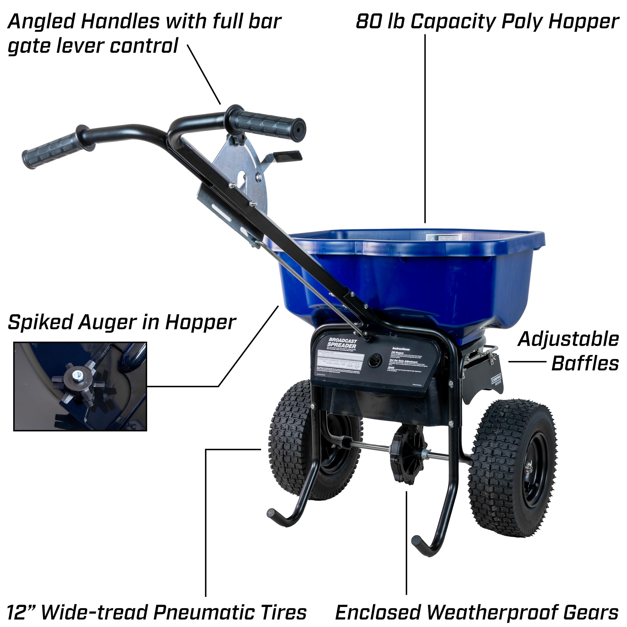 Chapin 88300B Spreader, Salt, Ice Melt, Contractor, SaltPro, Walk Behind, Spiked Auger, Adjustable Baffles, 12" Tires, Lever Control, Enclosed Gears, Weather-Resistant, Rain Cover, 80Lbs - Image 3